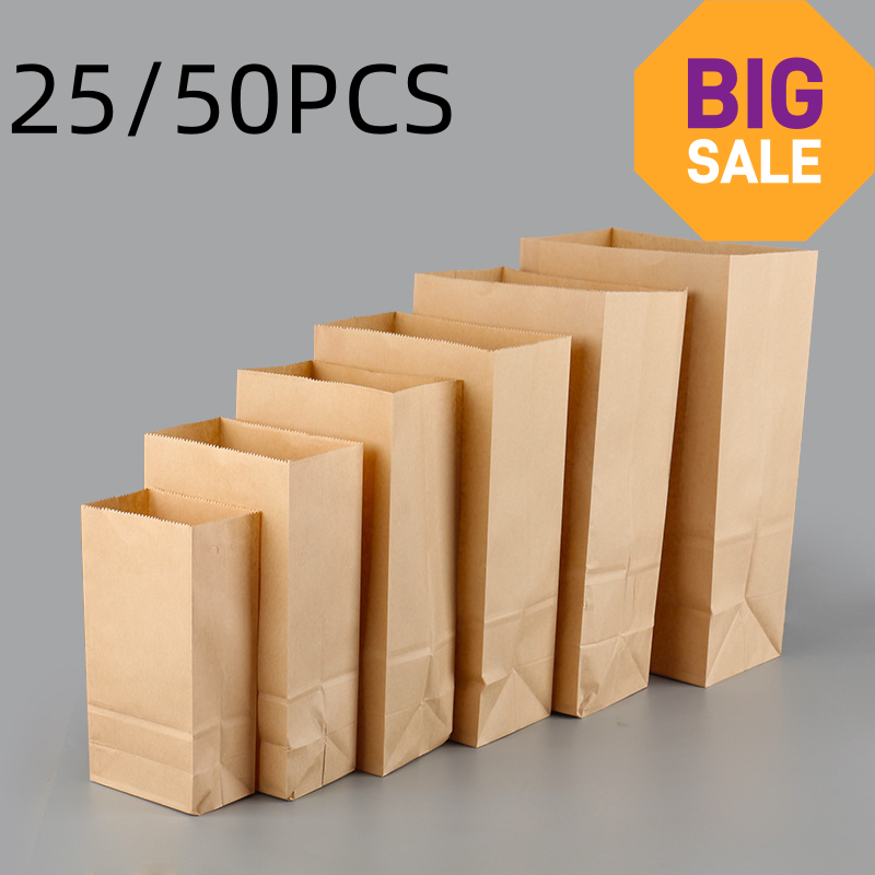 Food Storage Plant - 25/50 adet Kahverengi Kraft Kağıt Torbalar