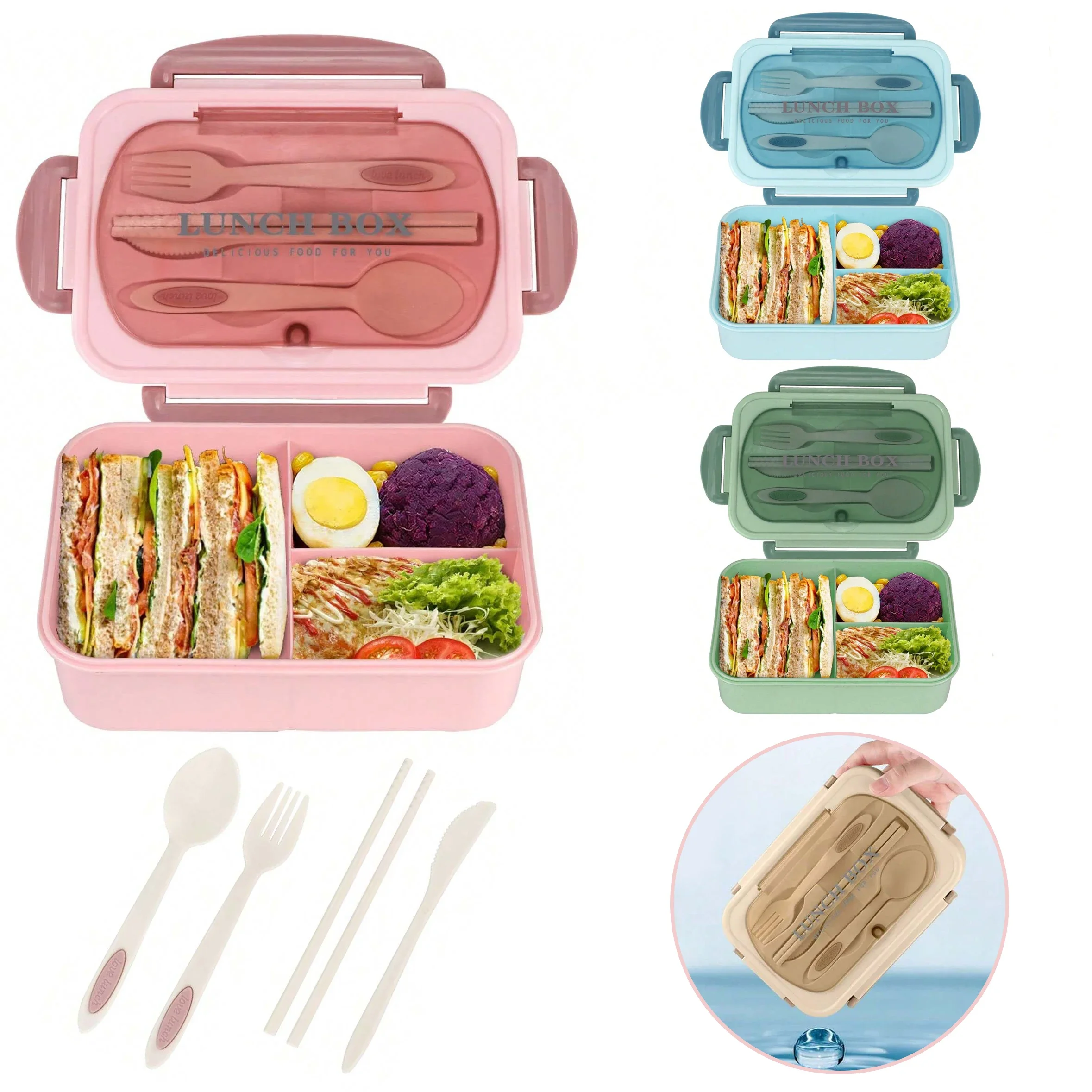 Food Storage Oven Safe - Yetişkinler için 3 Bölmeli Bento Kutusu,