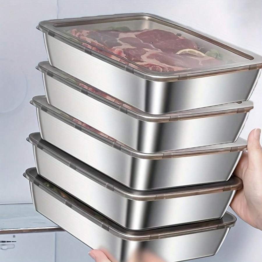 Food Storage Containers Xl - Şeffaf Kapaklı 5 Parçalı Paslanmaz Çelik