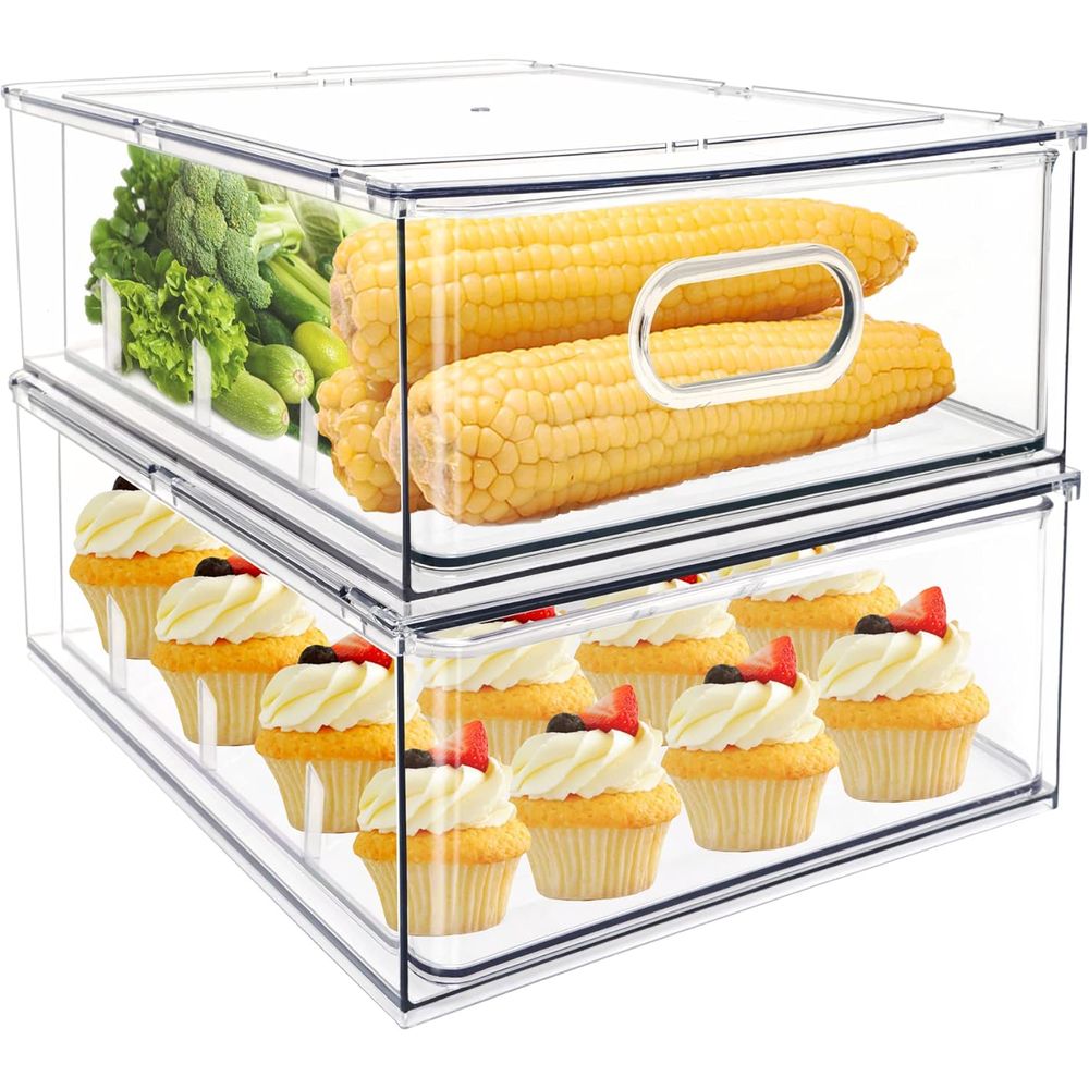 Food Storage Without Pantry - Şeffaf Çıkarılabilir İstiflenebilir Buzdolabı Düzenleyici Kutuları