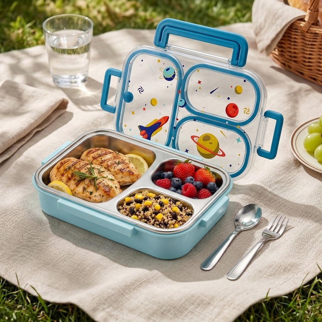 Food Storage Oven Safe - 900ML Sevimli 304 Paslanmaz Çelik Bölmeli